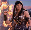 A still from the TV show of Xena throwing her favorite weapon, the chakram